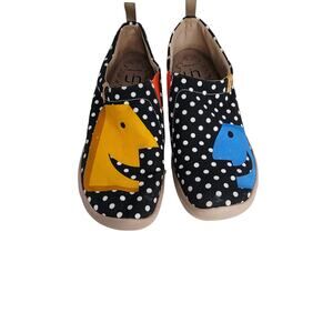 Uin Men's Black & White Polka Dot Toledo Slip On Lightweight Canvas Shoes  SZ 12